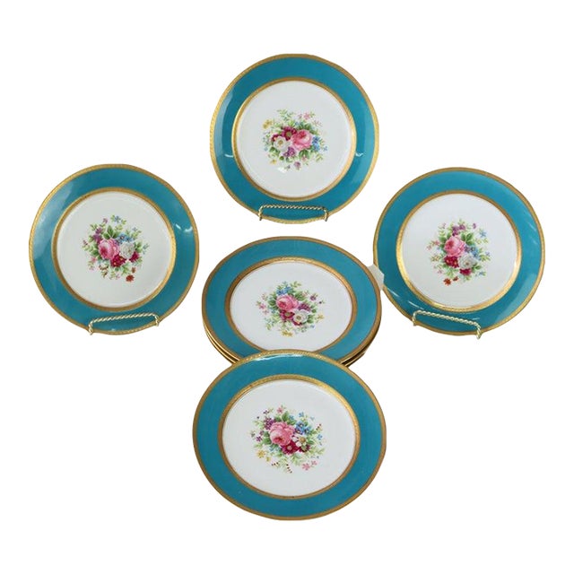 Set of 12 French Limoges Floral Decorated Porcelain Luncheon Plates C1900 For Sale
