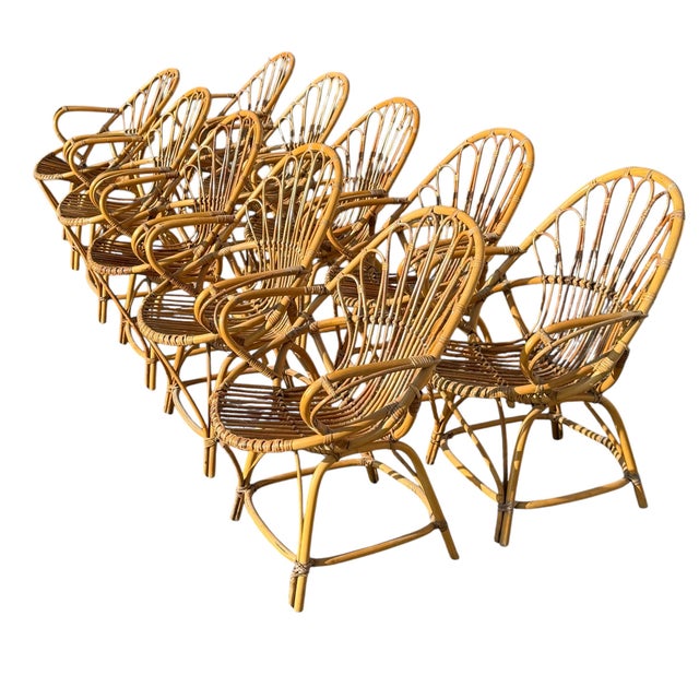Vintage Rattan Armchairs, 1960s, France, Set of 10 For Sale - Image 18 of 18