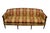 A Hickory Chair Co. Sheraton sofa with a mahogany frame and blonde maple inlay. The sofa is upholstered in a high end...