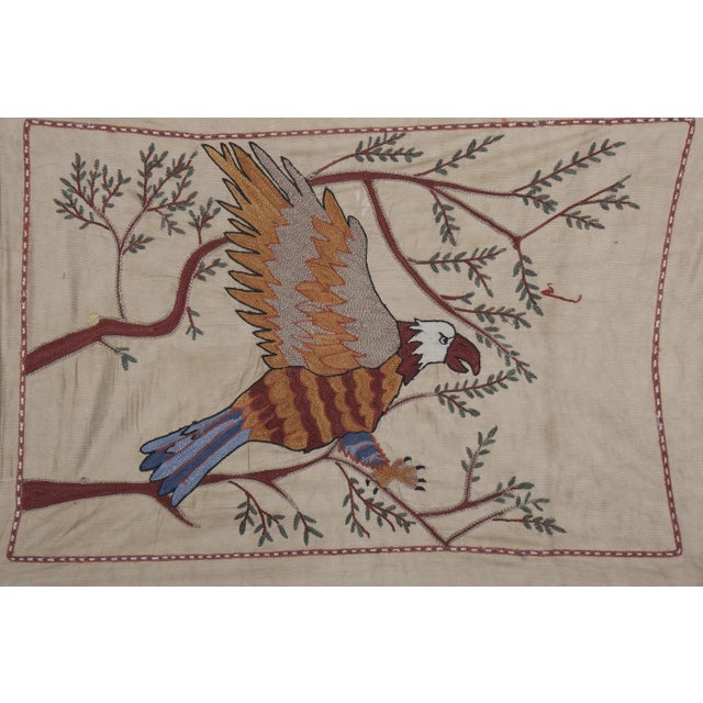Silk Suzani Hawk Tapestry on the Branch For Sale In Philadelphia - Image 6 of 12