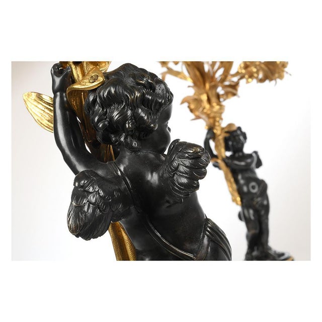 Metal Large 19th Century Patinated and Gilt Bronze Candleholders, Set of 2 For Sale - Image 7 of 9