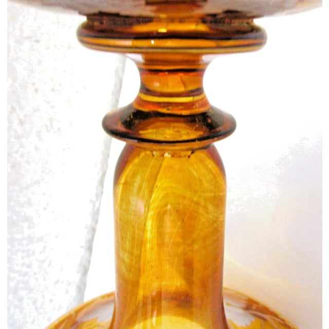 Mid 19th Century Bohemian Amber Compote Cut Crystal Engraved Country Scene of Deer For Sale - Image 10 of 12