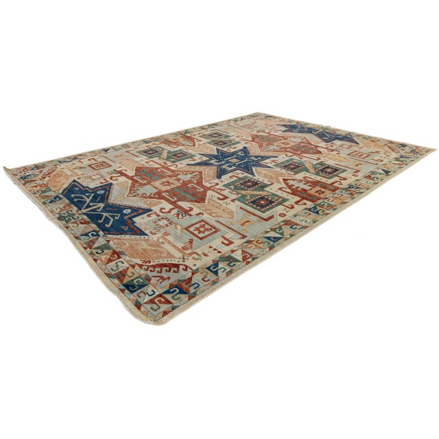 Tribal Modern Kazak Style Hand-Knotted Wool Rug – Geometric Tribal Design in Terracotta For Sale - Image 3 of 8