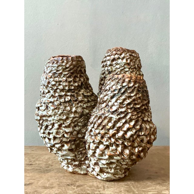 Contemporary Vintage Boho Original Studio Pottery Barnacle Vase For Sale - Image 3 of 12