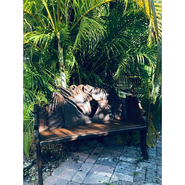 Ralph Lauren 1990s Vintage Rustic Southwestern Carved Horses Head Bench in the Style of Ralph Lauren For Sale - Image 4 of 10