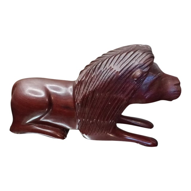1980s Gorgeous Handcarved Rosewood Lion Figurine From Indonesia For Sale