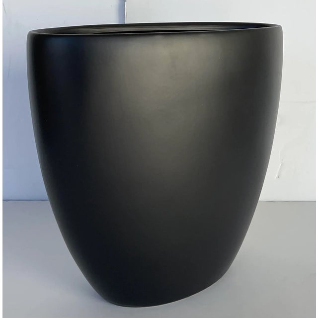 Stylish Small Modern Matte Black Oval Vase, showroom floor sample