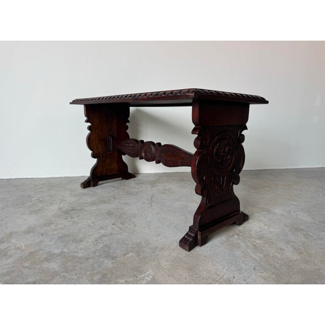 Wood Vintage Italian Renaissance-Style Hand-Carved Wood Coffee Table / Bench For Sale - Image 7 of 12