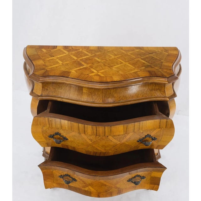 Italian Parquet Burl Wood Bombe Style Compact Entry Chest of Drawers Dresser For Sale - Image 12 of 13