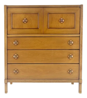 Drop Front Compartment 5 Drawer High Chest 46" Tall Dresser Mid Century