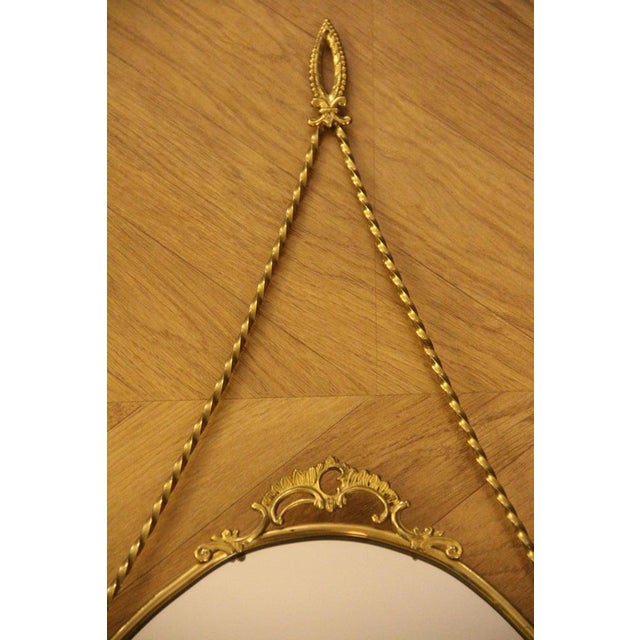 Oval Brass Wall Mirror with Neoclassical Decoration and Brass Chain, 1950s For Sale - Image 16 of 17