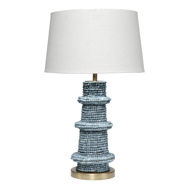 Jamie Young Rowan Table Lamp in Blue Wood Beads For Sale