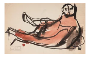 Frick Mueller, Red Creature, Original Watercolor, Mid-20th-Century
