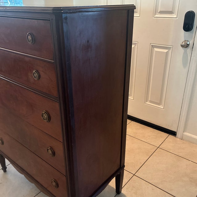 Antique Inlaid Mahogany Five-Drawer Chest, Circa 1900 — Federal Revival Companion Piece For Sale - Image 4 of 11