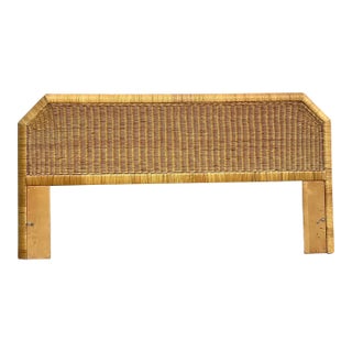 Vintage Coastal Woven Rattan Notched King Headboard For Sale