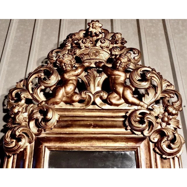 Glass Large Early 19th Century Carved Gilt Mirror For Sale - Image 7 of 9