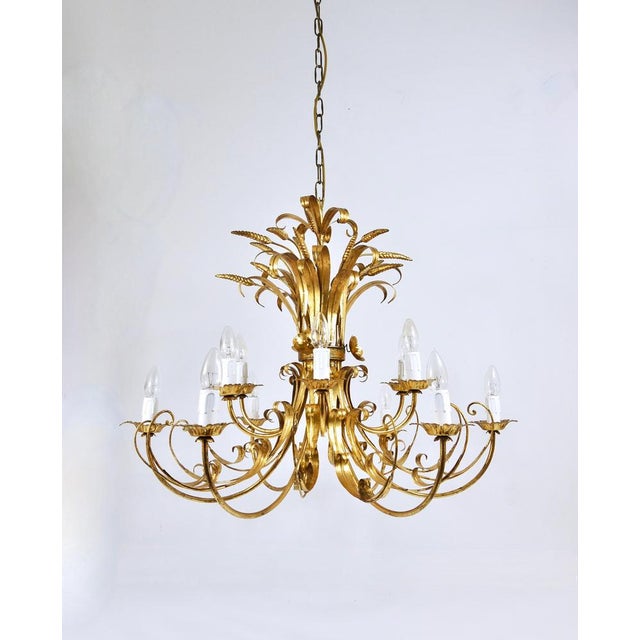 Hollywood Regency Wheat Floral Bouquet Gilt Iron Chandelier by Hans Kögl, 1970s For Sale - Image 11 of 18