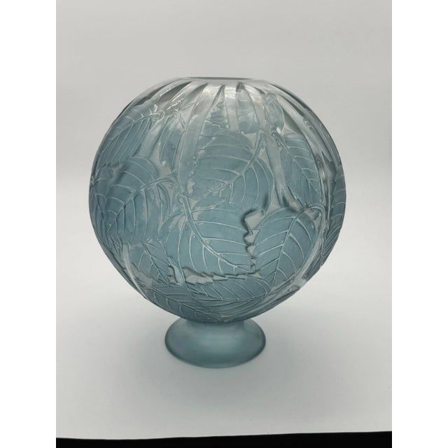 René Lalique Art Deco "Milan" Frosted Blue Patinated Glass Vase, 1929 For Sale - Image 9 of 14