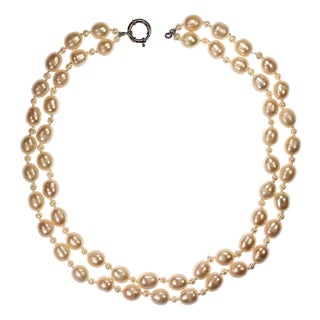 Ajd Two Strand White Freshwater Pearl Necklace, 18 and 20 Inch For Sale