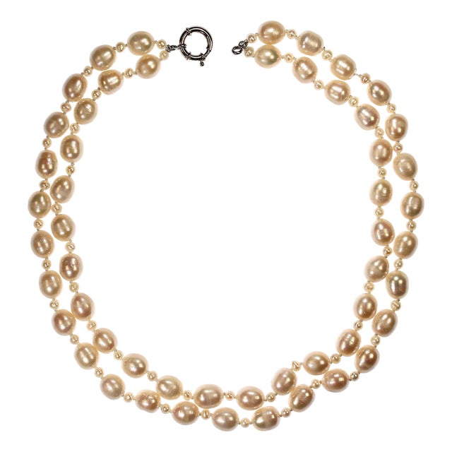 Ajd Two Strand White Freshwater Pearl Necklace, 18 and 20 Inch For Sale