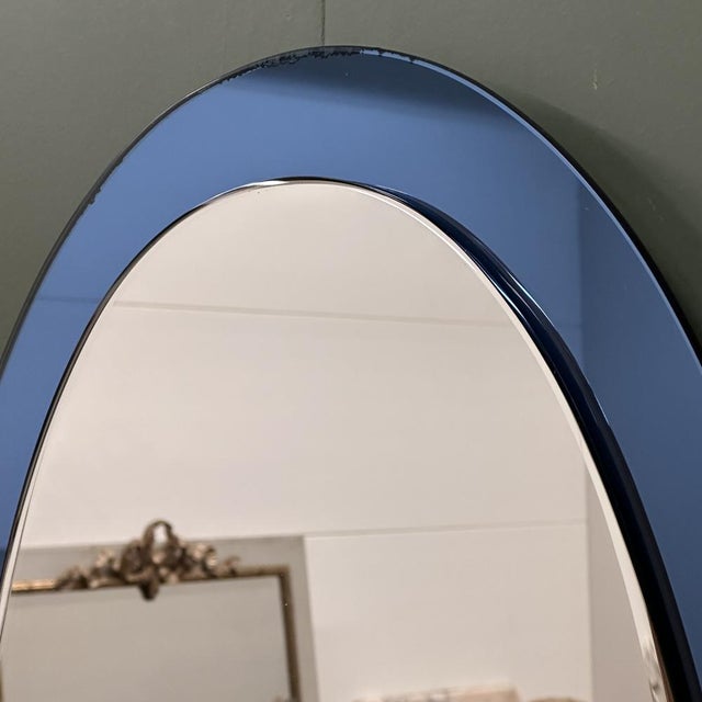 Italian Blue Oval Mirrors attributed to Cristal Arte by Gio Ponti, 1970s, Set of 2 For Sale - Image 11 of 14