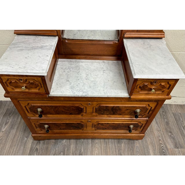 Late 19th Century Antique American Renaissance Victorian Eastlake Marble Top Dresser Chest Vanity For Sale - Image 5 of 18