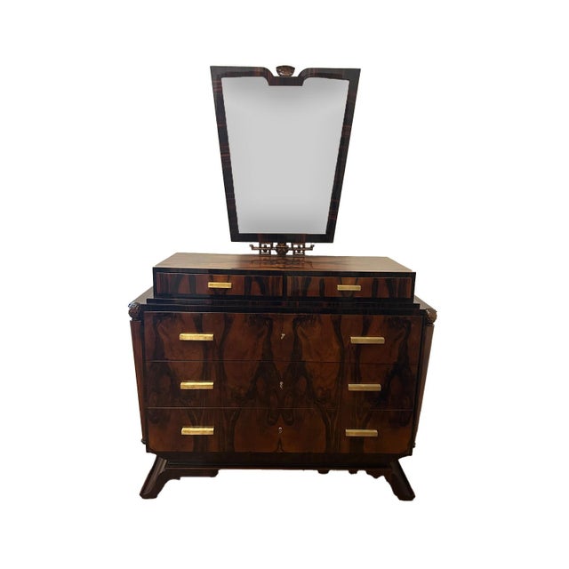 Art Deco Vanity with chest of drawers – Milan , Italy 20s-30s XX cent. Designed in Gio Ponti style Restored. Metal, walnut...