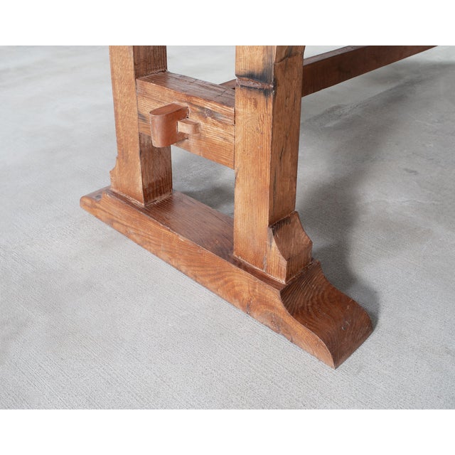 Wood Monumental French Arts Crafts Oak Farmhouse Dining Table 9.5 Ft For Sale - Image 7 of 16