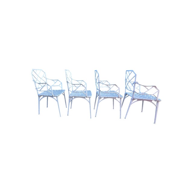 White 4 Calcutta Faux Bamboo Outdoor Armchairs Set by Hall Bradley for Brown Jordan For Sale - Image 8 of 10