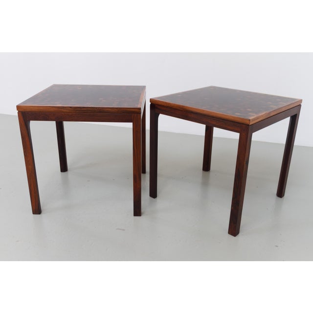Wood Danish Modern Rosewood and Mosaic Side Tables from Tranekær Furniture, 1960s, Set of 2 For Sale - Image 7 of 18
