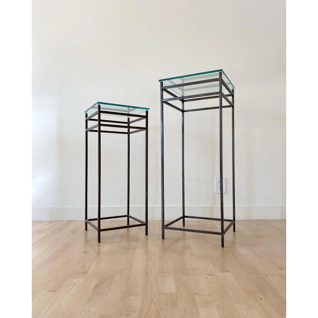 1980s Modernist Minimalist Steel & Glass Plant Stands, Set of 2 (After Max Sauze) For Sale - Image 5 of 11