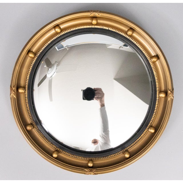 1930s English Giltwood Round Bullseye Convex Mirror For Sale - Image 4 of 6