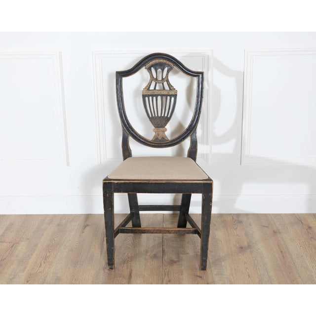 Set of Four 19th Century Swedish Blackened Wood and Gilt Lyre-Back Chairs For Sale - Image 4 of 18