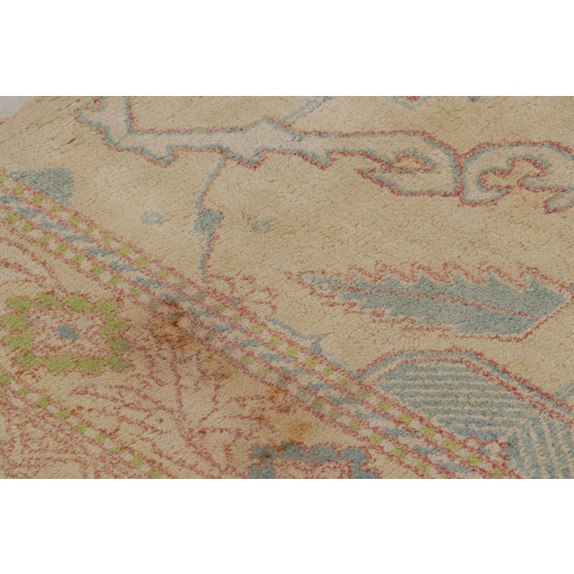 Antique Agra Rug Beige Pink Blue Wool Geometric Indian Runner For Sale In New York - Image 6 of 11