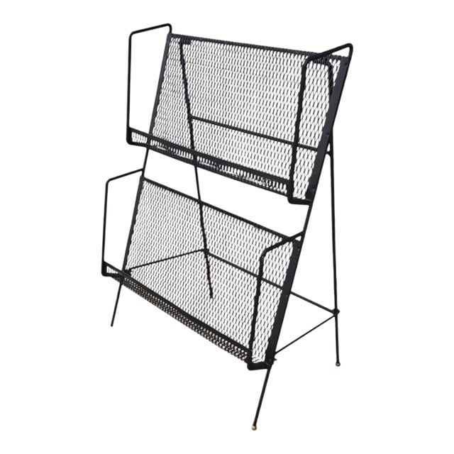 Vintage Black Metal Media Rack, Mid-Century Modern, 1950s Usa For Sale