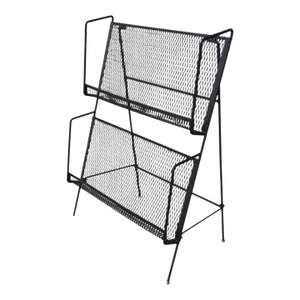 Vintage Black Metal Media Rack, Mid-Century Modern, 1950s Usa