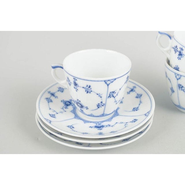 Royal Copenhagen Blue Fluted Plain. Three Coffee Cups with Saucers. Early 20th C, Set of 6 For Sale - Image 3 of 5