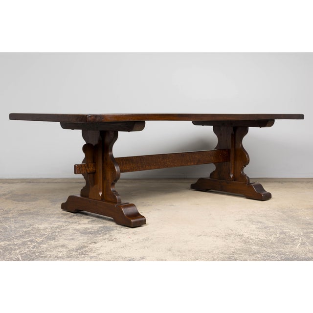 Brown Antique French Oak Monastery Trestle Dining Table For Sale - Image 8 of 18