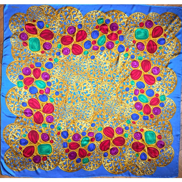 Chanel Large Silk Scarf Featuring Gripoix Jewelry, 1990 For Sale