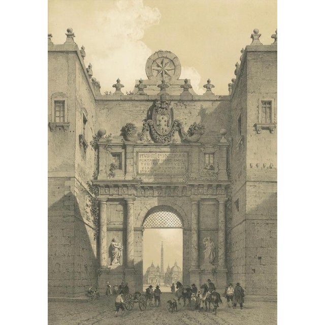 Benoist, Porta Del Popolo, Rome Grand City Gate with Figures, 1867, Print For Sale - Image 3 of 10