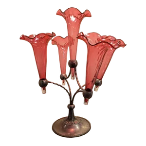 Early 1900s English Silverplate Cranberry Epergne