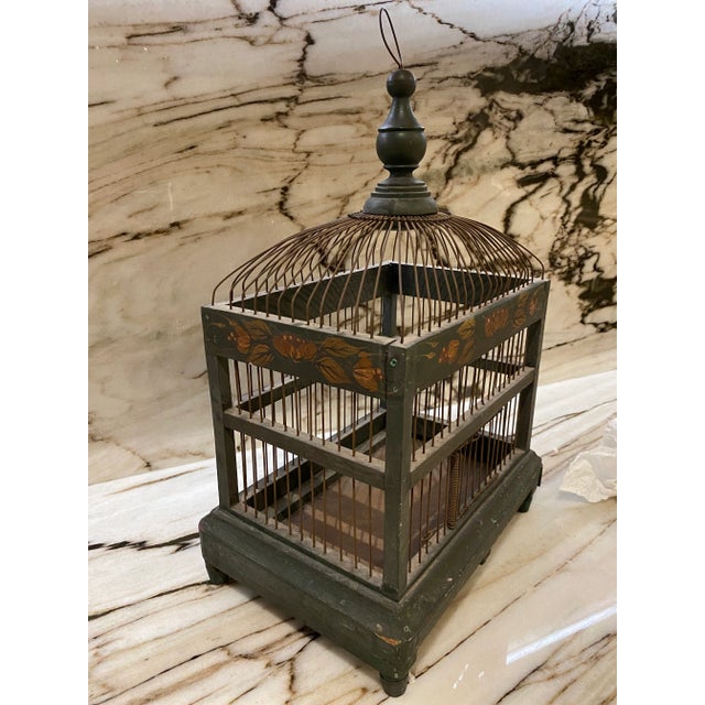 Mid 20th Century Wire & Wood Handmade Birdcage For Sale - Image 5 of 7