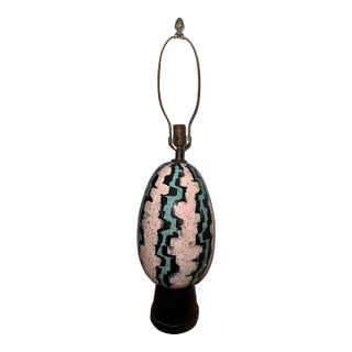 Artful Painting Like Mid Century Modern Turned Pottery Ceramic Lamp For Sale