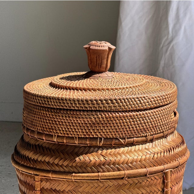 Large Indonesian Wicker Fishing Basket with Lid For Sale - Image 4 of 18