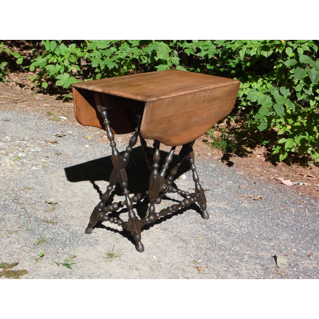 Vintage Solid Wood Drop Leaf Gate Leg Kitchen Dining Table Console Table For Sale - Image 4 of 12