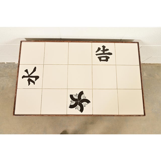 1950s John Wisner for Ficks Reed Mid-Century Hollywood Regency Bamboo Rattan Tile Top Side Table, 1950s For Sale - Image 5 of 11