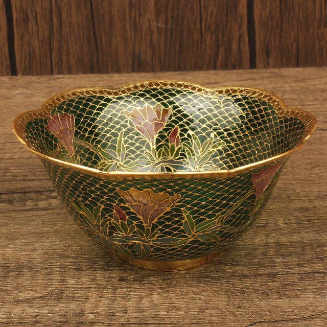 Set of 4 Vintage Cloisonné Enamel Bowls – Eggshell Technique, Lotus Motif, Gilded For Sale - Image 4 of 12