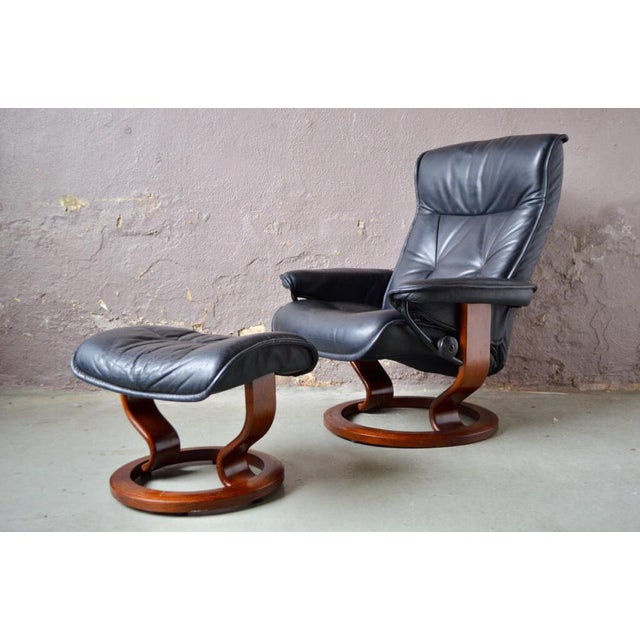 Set of Vintage Norwegian Lounge Chair & Ottoman from Ekornes, 1980s For Sale - Image 4 of 18