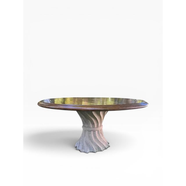 Artifacts International Rustic Modern Round Dining Table With Sculptural Concrete Base – 60” Diameter For Sale - Image 11 of 12