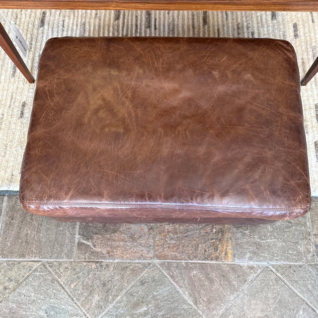 Restoration Hardware Maxwell Brompton Leather Ottoman, Cocoa For Sale - Image 12 of 12